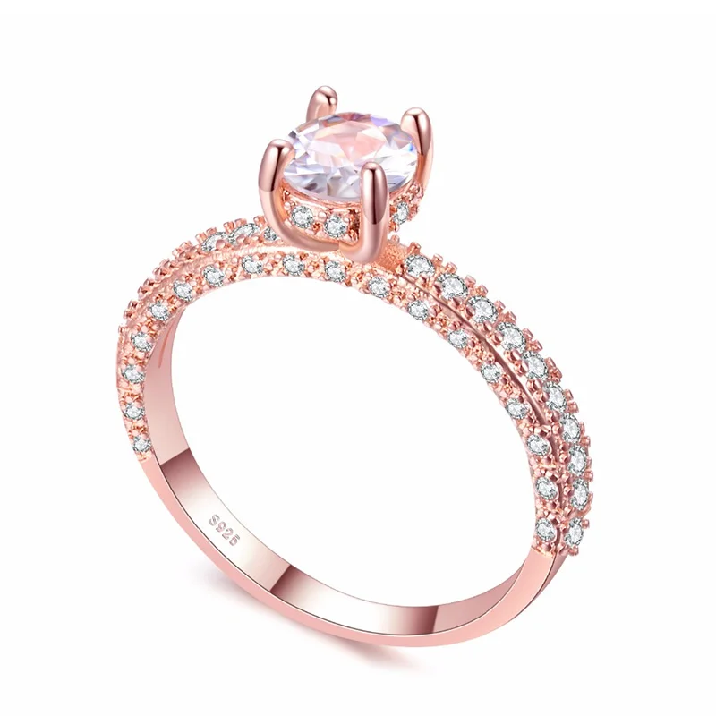 Классический кубический цирконий; для помолвки кольцо для Для женщин, покрыто розовым золотом/Серебряный тон кольцо Альянса обручальное кольцо для пары Модное Элегантное Ювелирное Украшение - Цвет основного камня: Round Rose Gold