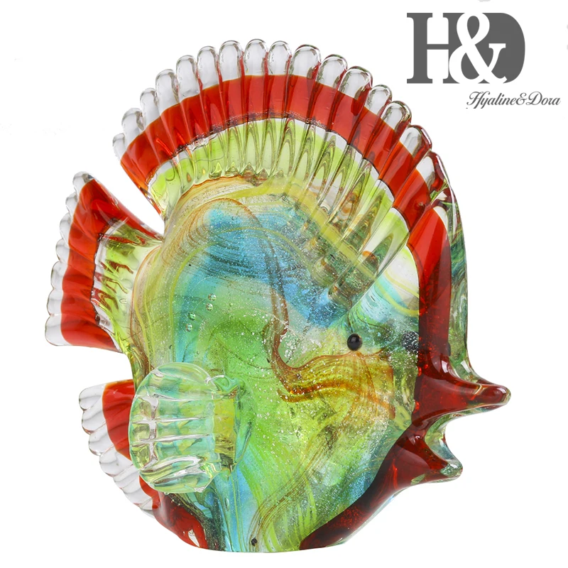 H& D красочные тропические рыбки Статуэтка стекло выдувного моря животных скульптура украшения дома орнамент ручной работы коллекционные художественные подарки