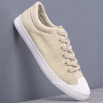 

New Men's Simple Solid Canvas Shoes Breathable Fashion Men's Senaker Shoes Spring Lace-Up Wear-resistant Men's Vulcanize Shoes