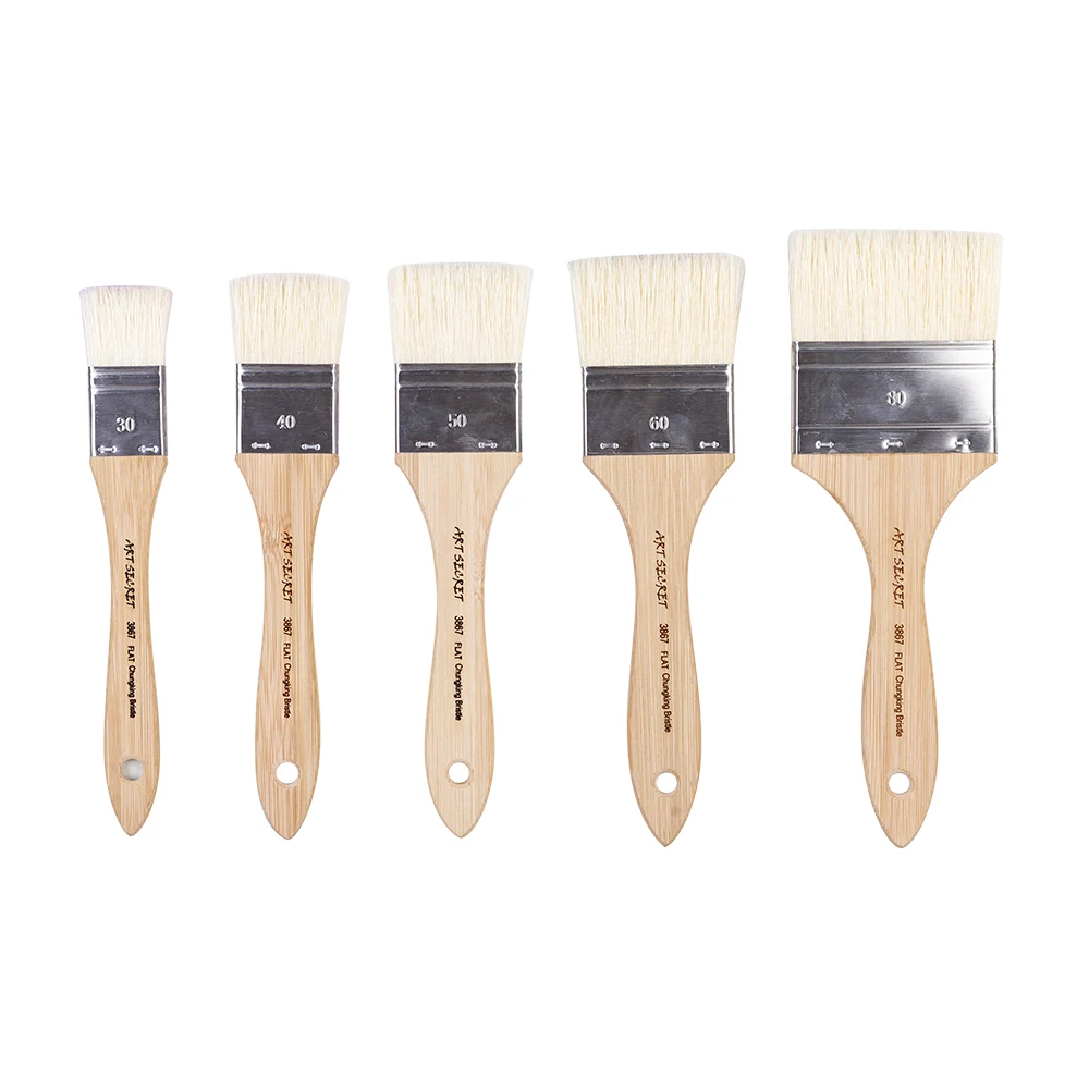 3867F high quality one piece Chunking bristle hair wooden handle acrylic oil gesso paint art brush