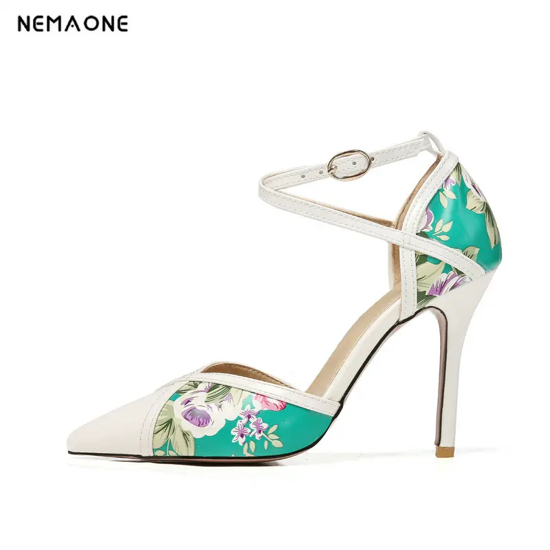 NEMAONE New Women shoes buckle High Heels Women pumps Ethnic Floral shoes Muje Party Shoes Zapatos Mujer
