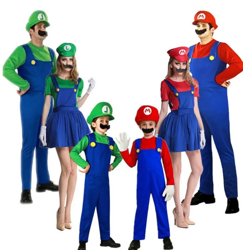Хэллоуин Super Mario Luigi Bros костюм Для женщин сексуальное платье сантехника взрослый костюм Марио Косплэй костюм нарядное платье