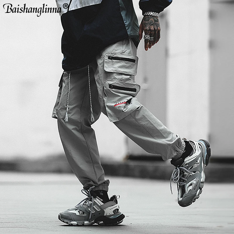 Baishanglinna Men's Side Pockets Cargo Pants 2019 Hip Hop Casual Male Tatical Joggers Trousers Fashion Casual Streetwear Pants