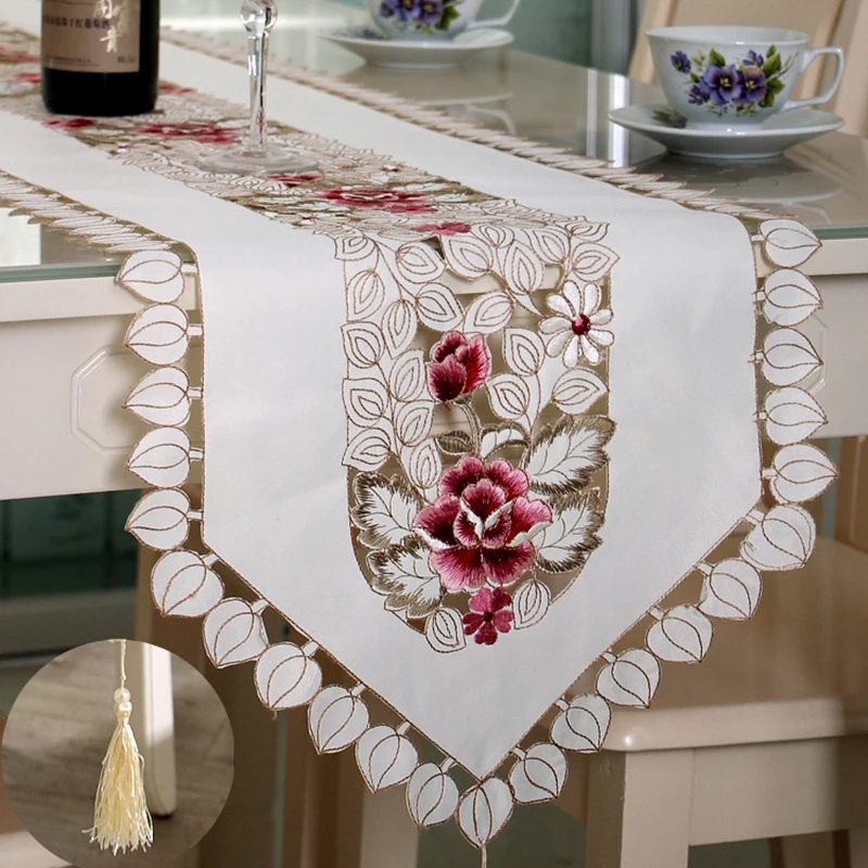 Luxury Embroidery Table runner Cloth Pastoral Floral Table Runner