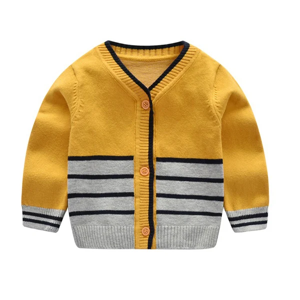 Детский свитер Детский кардиган с v-образным вырезом однобортное вязаное пальто хлопок 6-18 месяцев - Цвет: Цвет: желтый