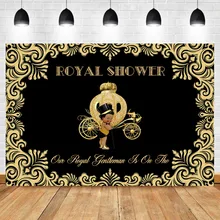 NeoBack Royal Baby Shower Photo Backdrops Little Prince Gold Pattern Pumpkin Car Dark Skin Boy Black Background Studio Photo dark prince