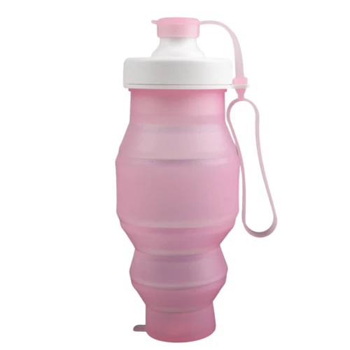 530 мл силиконовая Спортивная бутылка уличный для пешего туризма телескопическая емкость бутылки воды складная изоляция анти-скальдинг бутылка - Цвет: Розовый