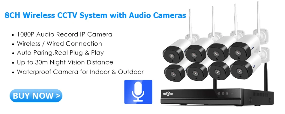 Hiseeu 8CH Wireless Security Camera System with Audio Record Cameras