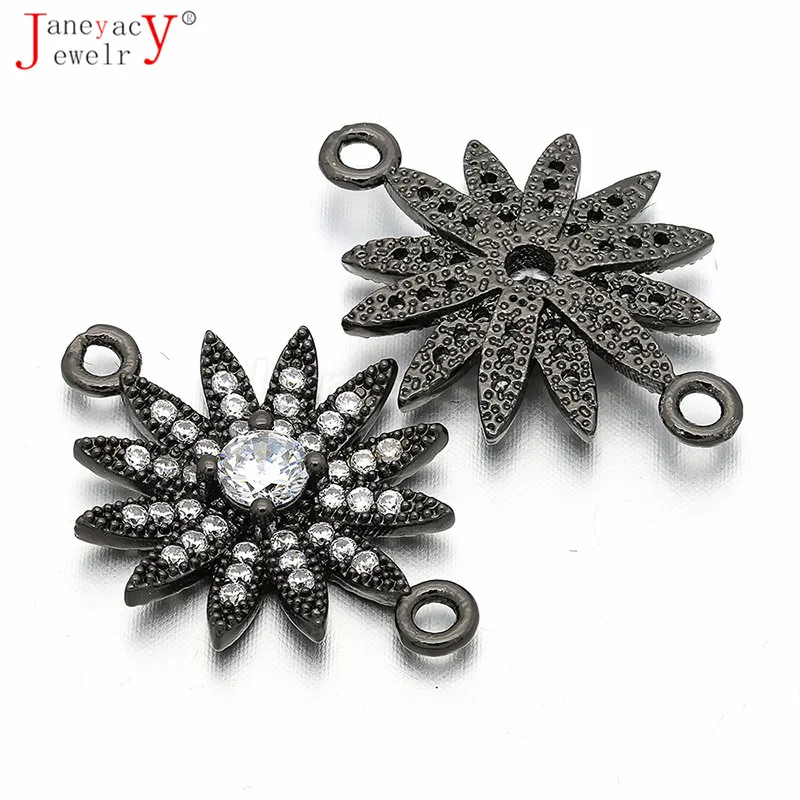 

L23*W17mm Brass Cubic Flower Zirconia Accessories Connector DIY Women Bracelet Necklace CZ Accessories Jewelry Making Accesorios