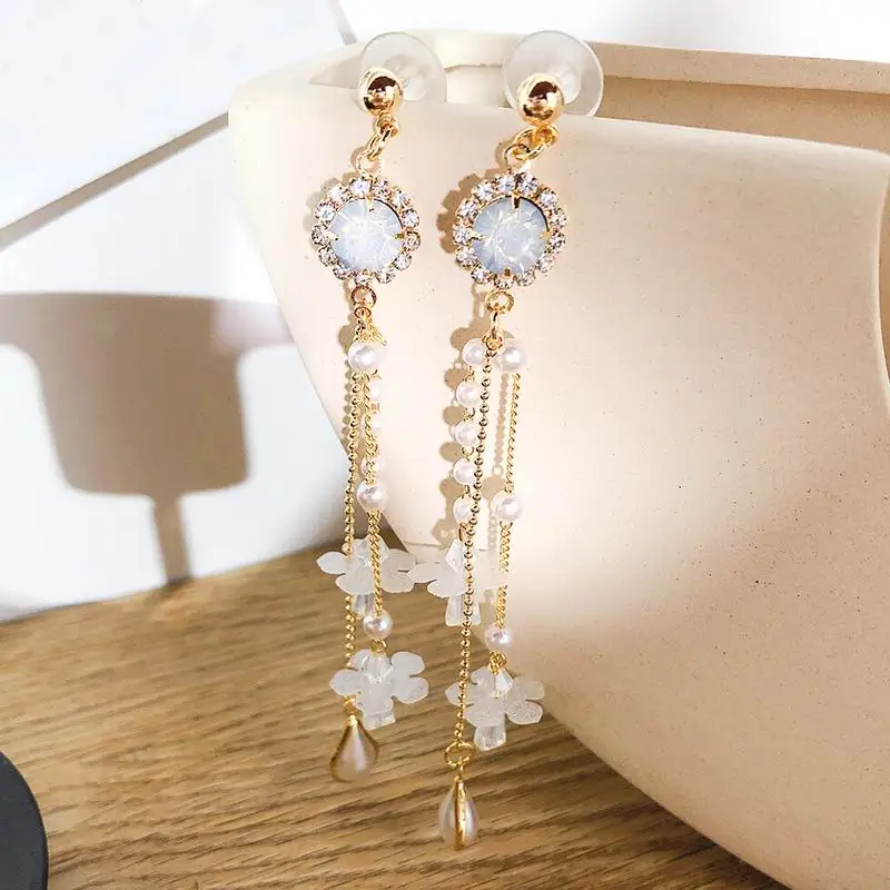 

Korean Sweet Flower Petal Long Drop Earrings For Women Multi Layers Dangle Earrings Fashion Jewelry