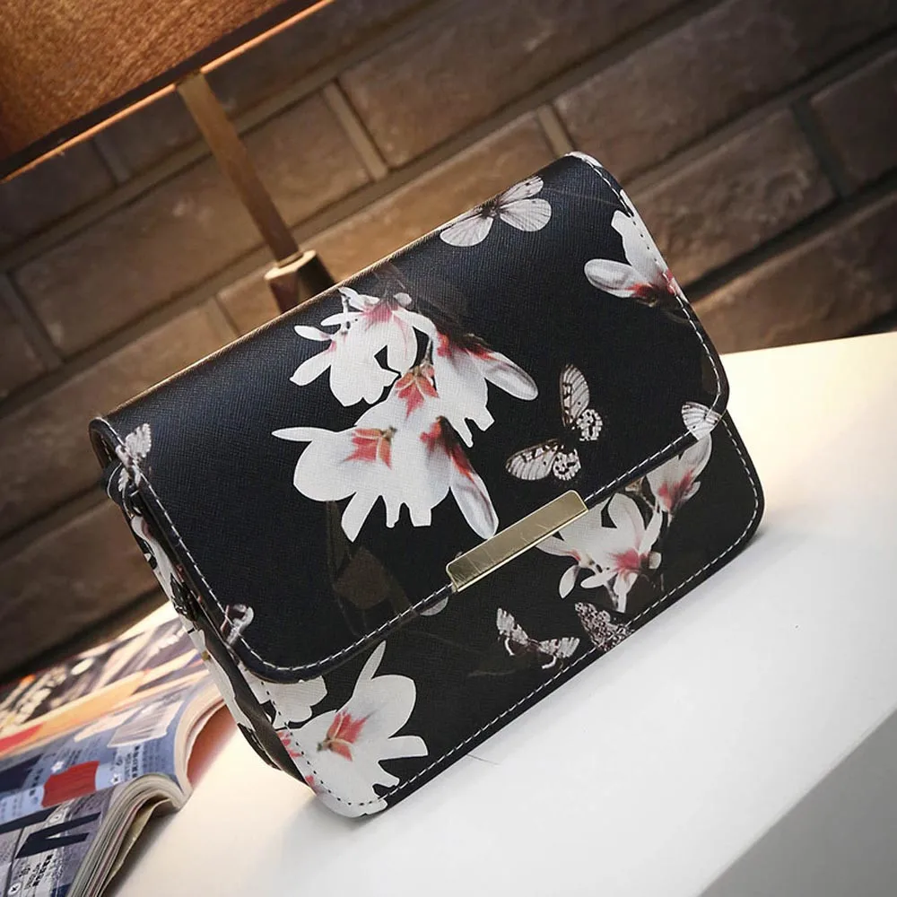 Women Floral leather Shoulder Bag Satchel Handbag Retro Messenger Bag Famous Designer Clutch Shoulder Bags   Black White #YL5