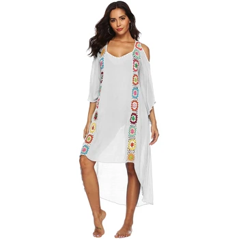 

Bamboo cotton Bikini Cover Up Crochet Knitted Swimsuit Beach Dress Women 2019 Summer swim cover up Bathing Suit Beachwear Tunic