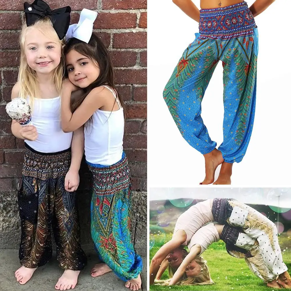 Kidlove/Пляжные штаны в стиле бохо для мамы и дочки повседневные штаны с высокой талией и цифровым принтом