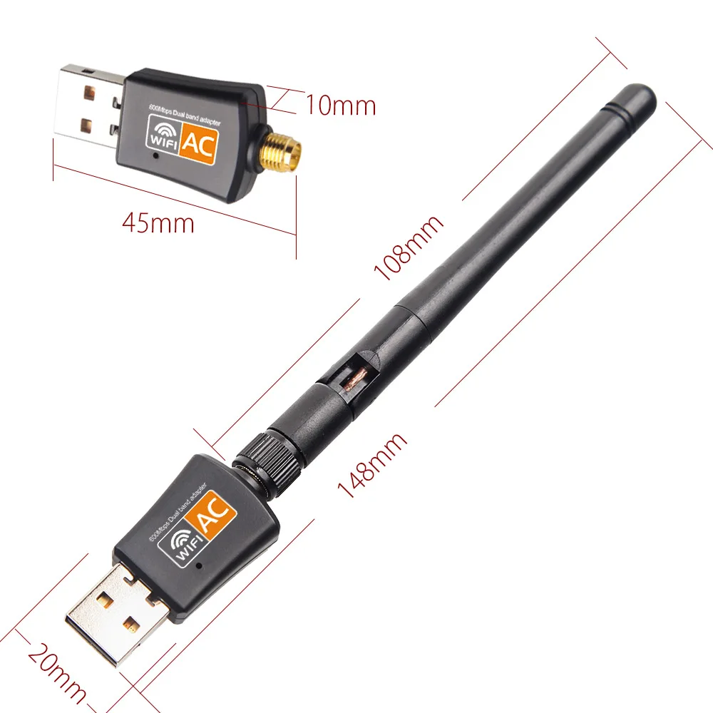 802.11AC 600 Мбит/с 5 ГГц USB Wifi адаптер Wi-Fi антенна 2DBi Поддержка Windows Mac USB Сетевая карта wifi ключ для настольного ноутбука ПК