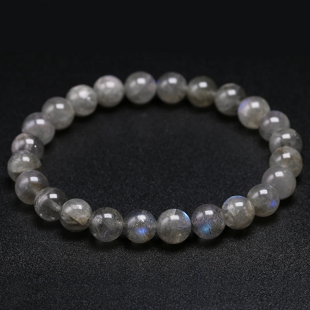 Bracelet en pierre de Labradorite grise AAA naturelle, perles lumineuses arc-en-ciel, bijoux faits à la main pour femmes et hommes, cadeau