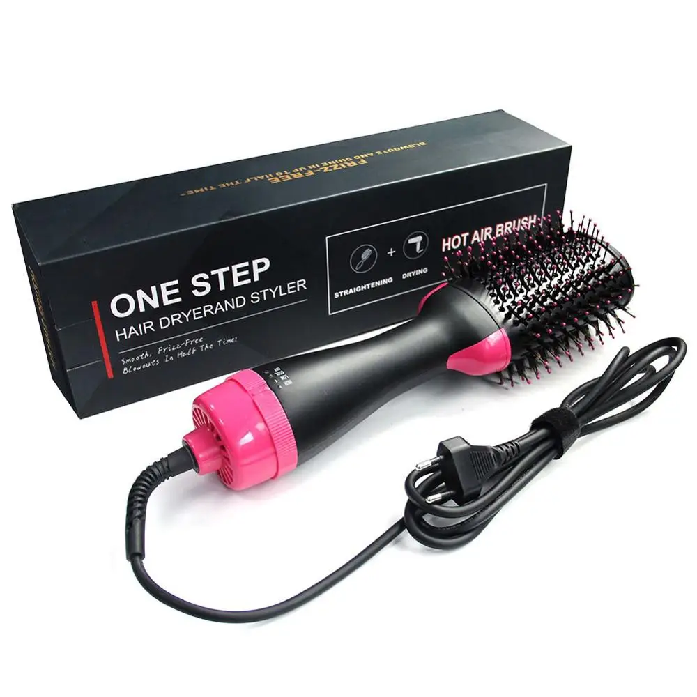 Electric Hot Air Curling Iron Comb 2 In 1 One Step Hair Dryer Brush And Volumizer Blow Straightener And Curler Salon Tools - Цвет: black with box