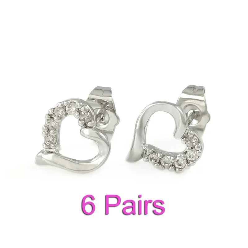 6 пар серьги-гвоздики в форме сердца для женщин Bijoux Femme Brincos Ювелирные изделия Золотая цветная серьга Кристальные серьги ohrrringe Orecchini E3059 - Окраска металла: Платиновое покрытие