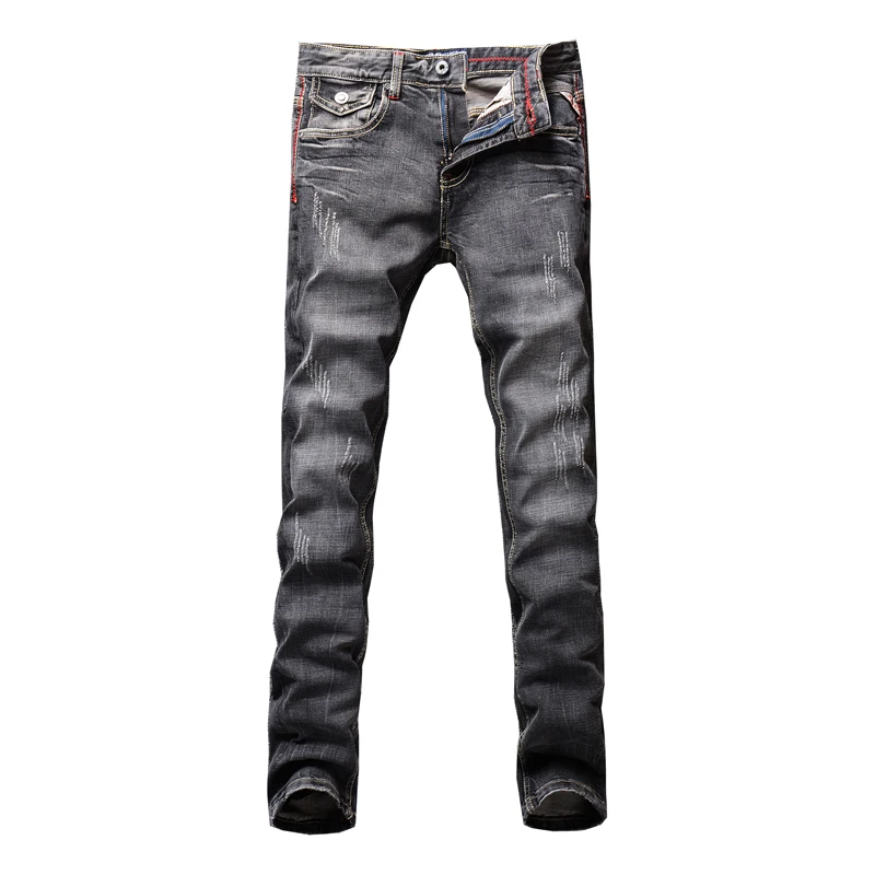 Italian Vintage Designer Men Jeans Slim Fit Retro Black Gray Color Ripped Jeans Men Classical Pants 3
