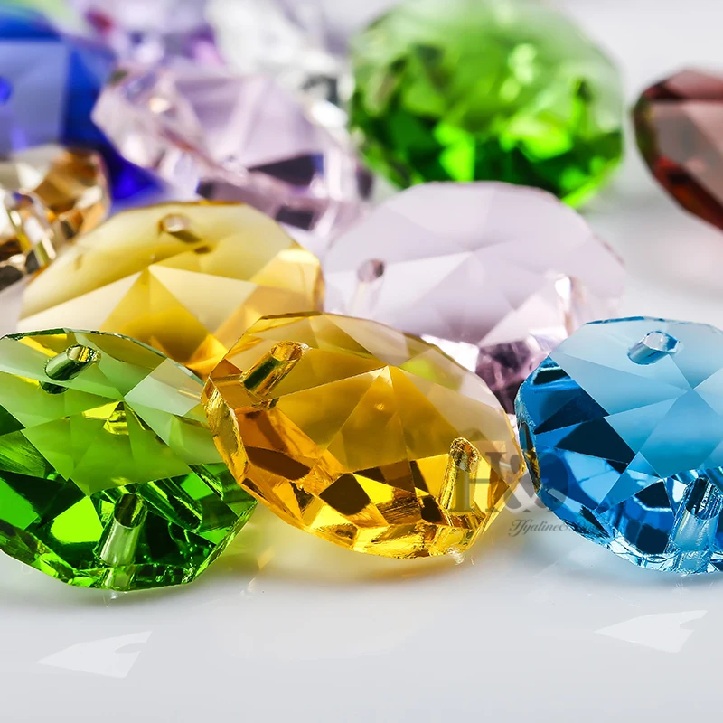 

15 Color Crystal Glass Octagon Beads 50pcs/lot Lighting Accessories Wedding Decoration Pendants Crystal Prisms Chandelier Parts