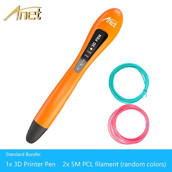 Anet 3d Drawing Pen 1.75mm PCL Filament DIY LED Indicators Low Temperature 3D Pen Printing Pen filament refills for kid Pen 3d - Цвет: Orangepen add 2pcs