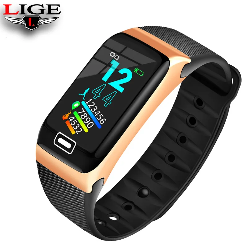 

LIGE high-end intelligent Sport Bracelet Men IP67 Waterproof Fitness LED Watch Blood Pressure Heart Rate Monitor For Android ios
