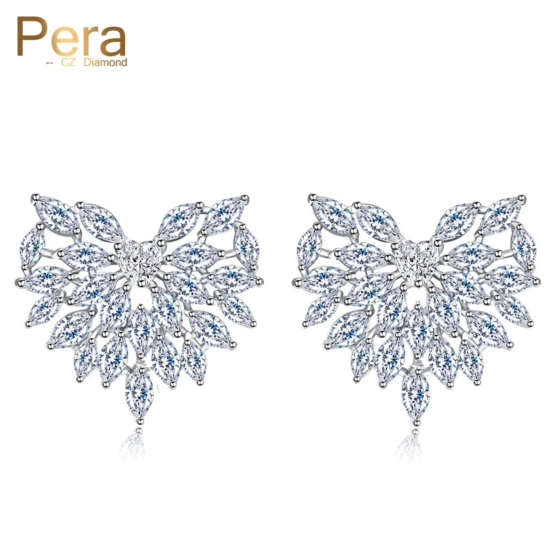 

Pera Newest Style Silver Color Big Dragonfly Cubic Zirconia Stone Settings Stud Earrings For Women Ladies Party Jewelry E282