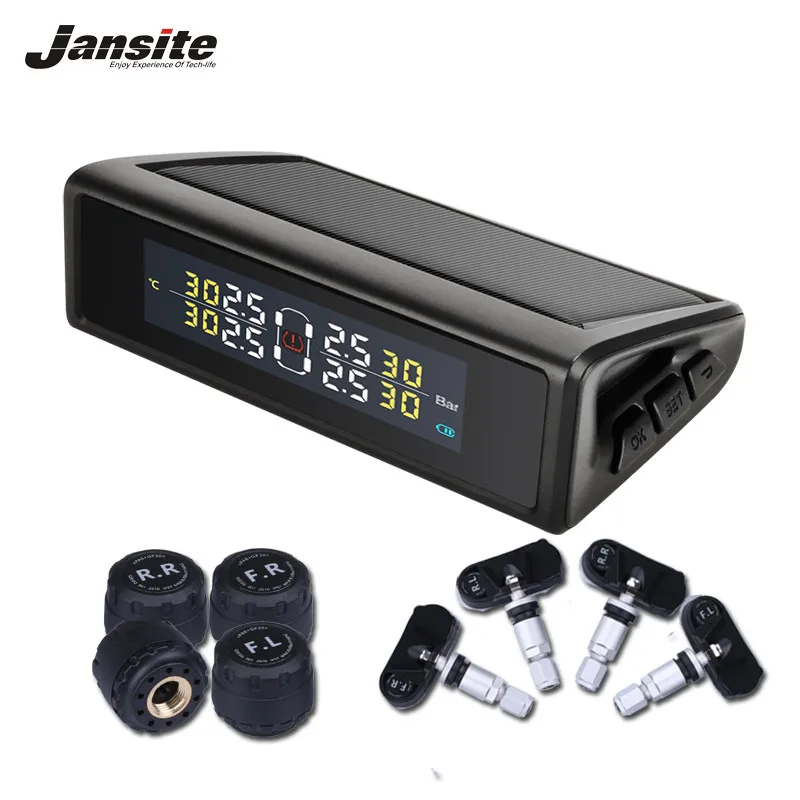 

Jansite Car TPMS Tire Pressure Monitoring System Wireless With 4 Sensor Solar Charging HD Digital LCD Display Auto Alarm System