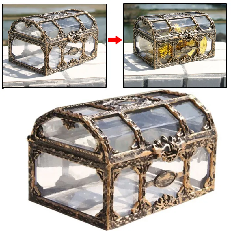 

Storage Box Coin Storage Box Metal Lock Jewelry Transparent Plastic Beautiful Jewelry Storage Box Mini Treasure Chest