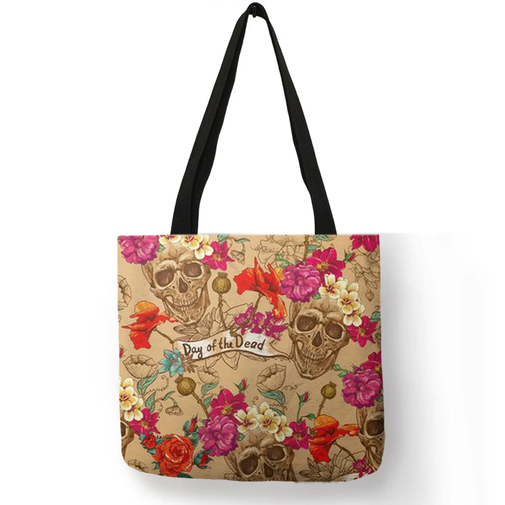 Цветочный Череп индивидуальные сумки льняные сумки для женщин леди Эко многоразовые хозяйственные сумки путешествия - Цвет: 006