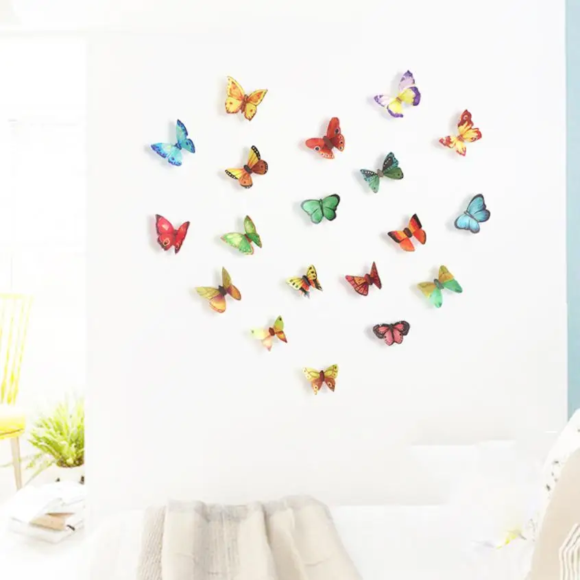 

21Pcs Rainbow Color 3D Double Layer Butterfly Wall Sticker on The Wall for Home Decor DIY Butterflies Fridge Magnet Stickers HOT