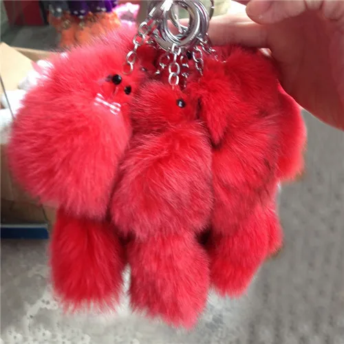 Pom Fox Furx симпатичная цепочка для ключей, женская сумка, амулеты, автомобильный пушистый брелок, женский брелок для ключей, маленькая форма лисы, брелок, ювелирное изделие, Мужская безделушка - Цвет: Red