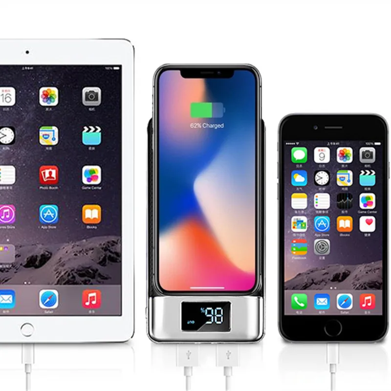 20000mah QI Wireless 2USB Ports Charger 5W Pad Power Bank Built-in Wireless Charging Universal  for iPhone 8 8plus X