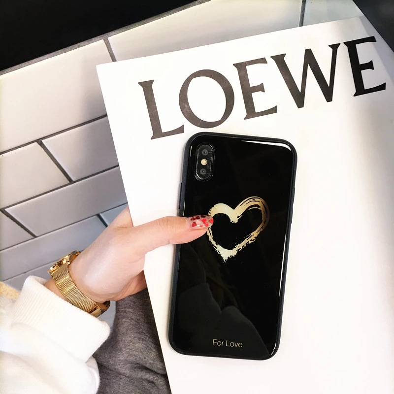 BONVAN Tempered Glass Case For iPhone X Lovely Heart Hard Back Cover Soft Silicone Bumper For iPhone 7 6S 8 Plus 6 Plus Cases16