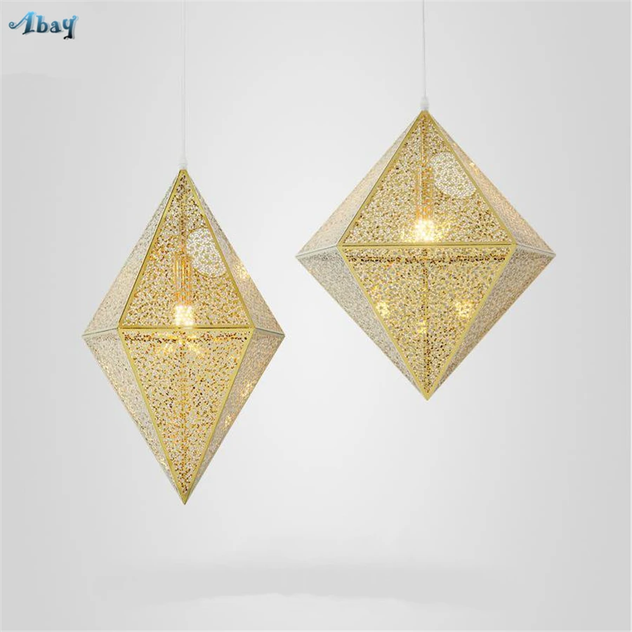 

Nordic Modern Rhombic Golden Pendant Lights for Living Room Bedroom Kitchen Bar Study Light Fixtures Home Deco Hanging Lamp Led