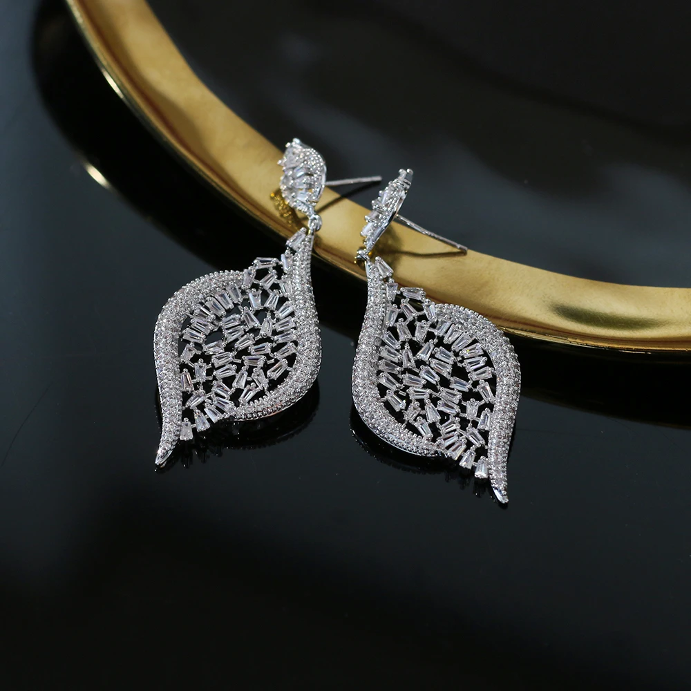 Moda de lujo grande geometrica CZ pendientes de circonio cubico senoras pendientes de la boda pendientes moda mujer