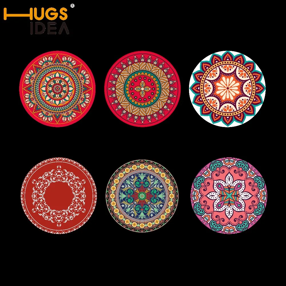 

HUGSIDEA 6PCS/SET 9cmx9cm Bottle Mat Retro boho Mandala Style Bar Coaster Table Cup Holder Drink Place-mat Mat Tabletop Custom