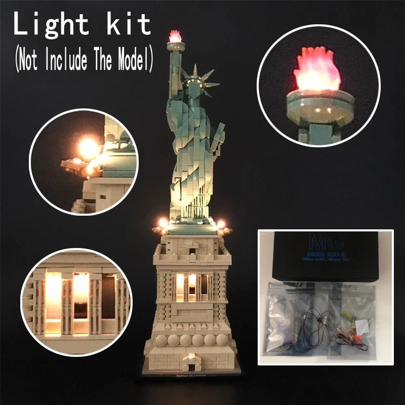 

MG LED light kit set Compatible legos 21042 lepin 17011 Model toy Building Blocks Bricks lithium battery Statue of Liberty