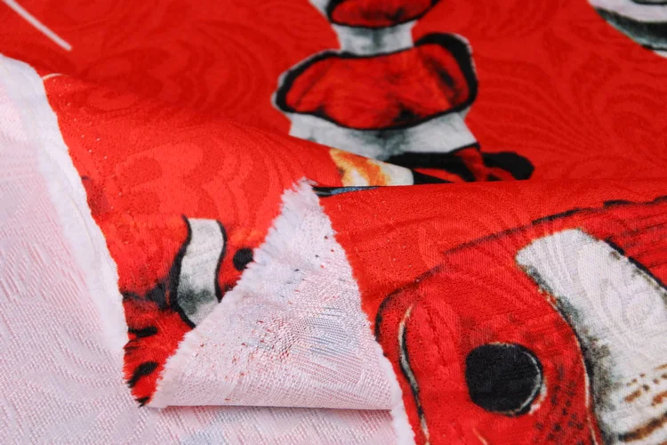 Красный цвет с принтом рыбы жаккардовая ткань, Женское пальто платье полиэстер ткань, осенняя одежда костюмы DIY Одежда Материал свадебная ткань