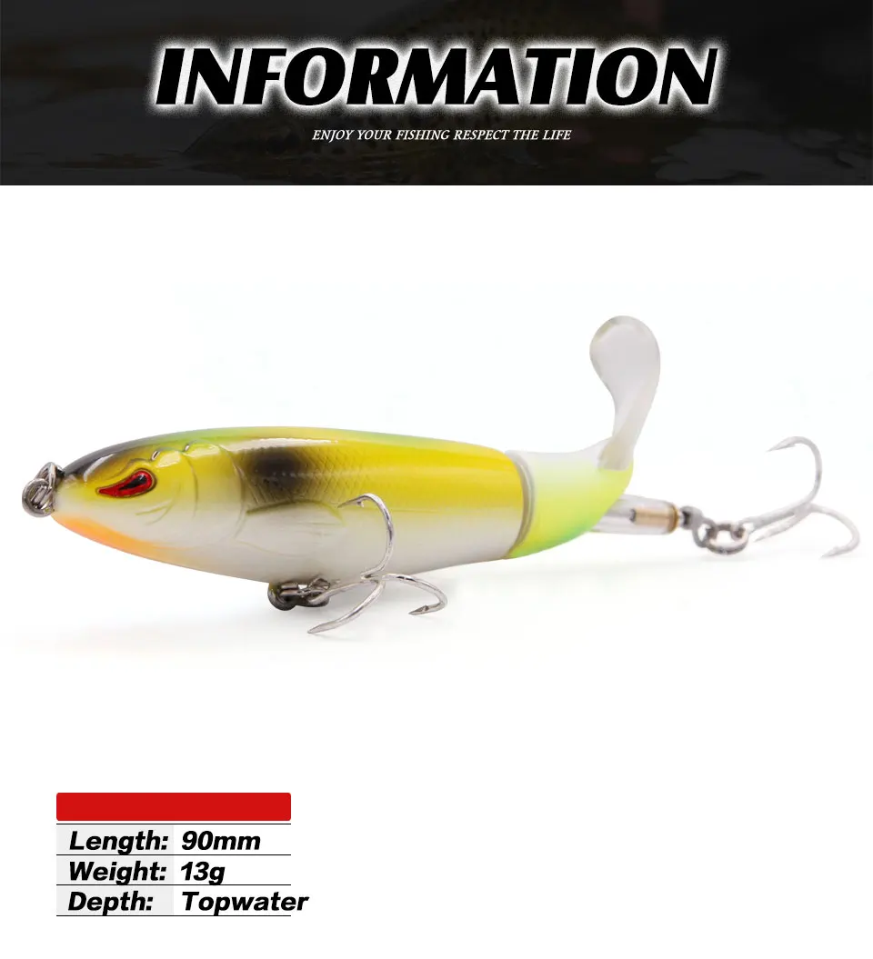 TacklePRO PE20 Whopper plopper, плавающая приманка для рыбалки, мягкий вращающийся хвост, 13 г/90 мм, жесткая приманка, верхняя рыболовная снасть, блестящие приманки