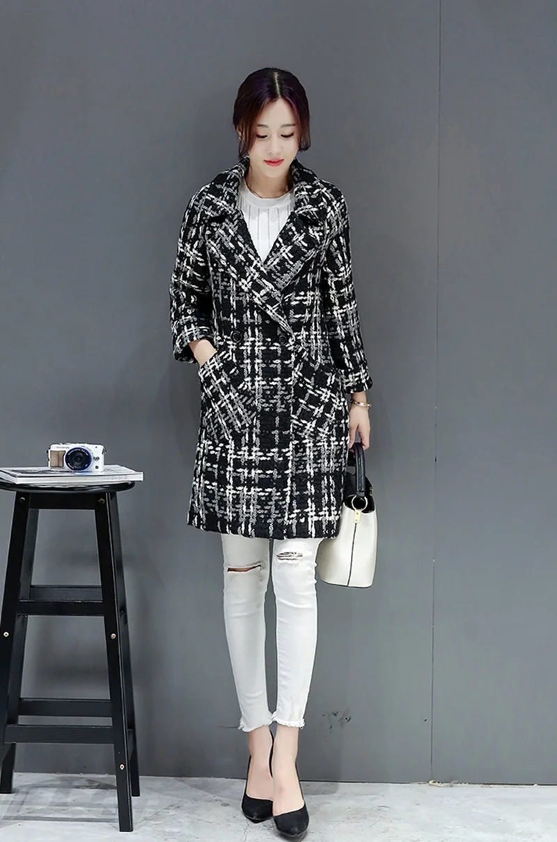 Твидовая куртка, Женское пальто, трендовые стили, теплые женские пальто, зима, длинные пальто DD1759 S