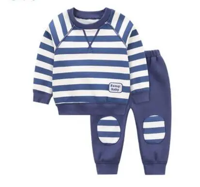 Новые комплекты для малышей одежда с длинным рукавом для малышей сезон осень–зима детский комплект плюс бархатная полосатая теплая одежда комплект брюк - Цвет: color 2