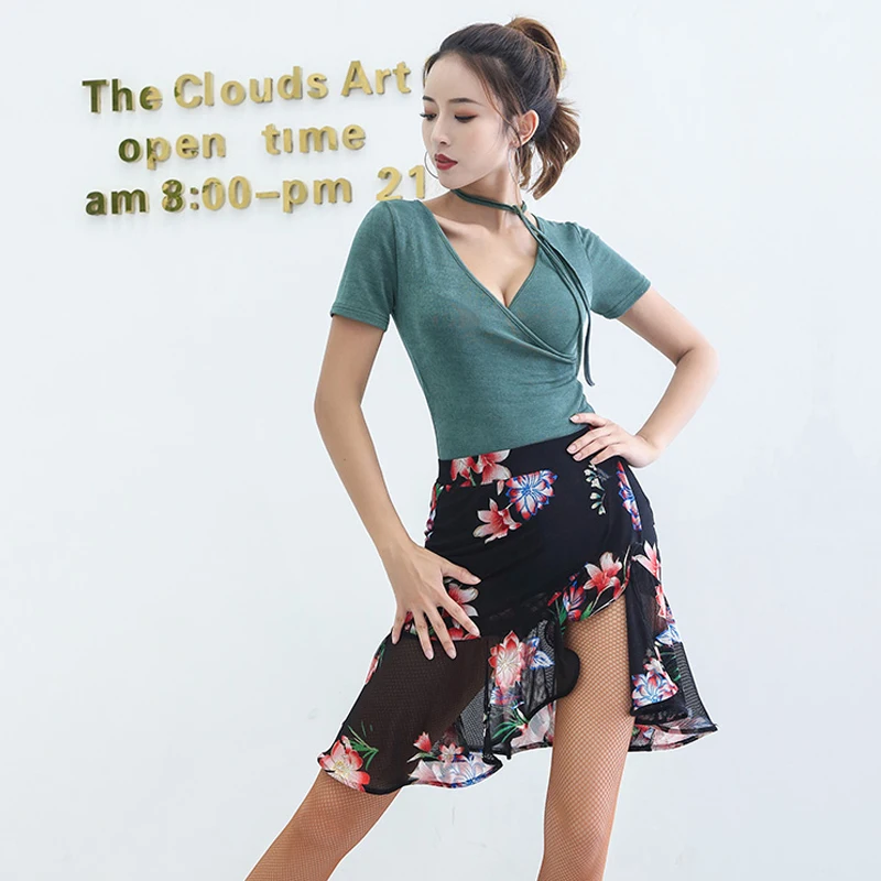 

2019 New Latin Dance Top+Skirt For Women/Ladies Black Shirt Modal Dance Clothes Tango Fringe Dance Costume Dance Clothing BL1723