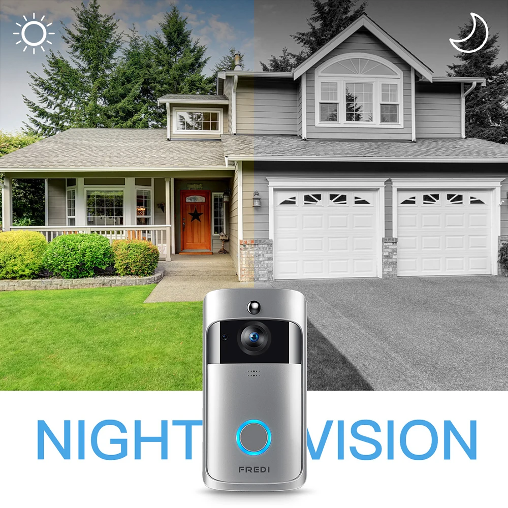 FREDI Wireless WiFi Video Doorbell Camera 720P Ring Door Bell Video IP Camera Intercom Two Way Audio APP Control IR Night Vision