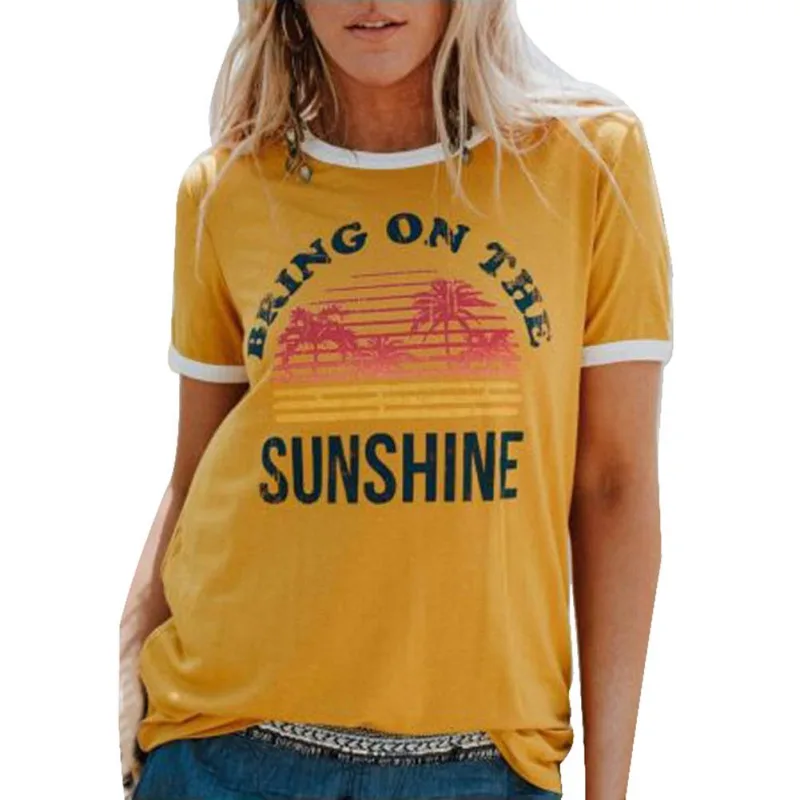 

2019 Fashion Plus Size Women T-Shirt Summer Short Sleeve Tops Bring On The Sunshine Letters Printed Harajuku t shirt Ladies Tops