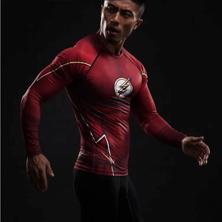 3D футболка супергероя, Мужская футболка для фитнеса, компрессионная футболка с длинными рукавами, полиэстер, футболка с длинными рукавами