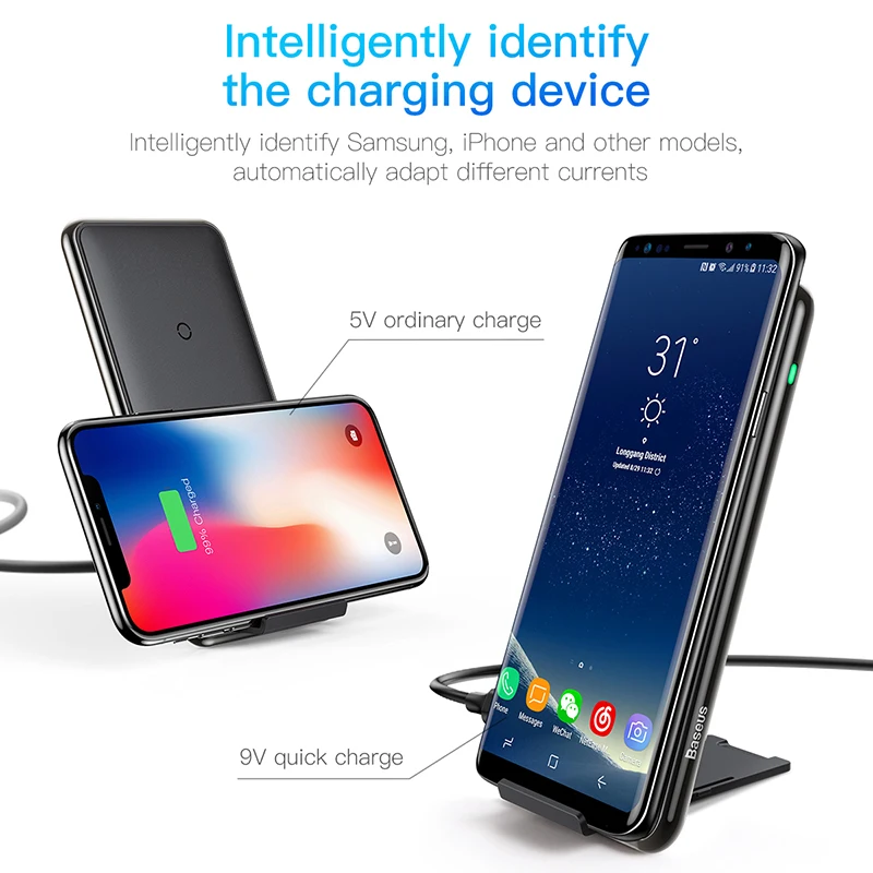 Online Cargador inalámbrico Baseus 10W 3 bobinas para iPhone X XS Max XR Samsung S9 Note 9 10 Xiaomi almohadilla de carga inalámbrica multifunción Qi