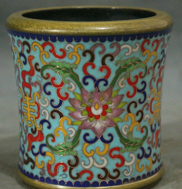 

Collectible bronze S1220 Folk Chinese Cloisonne Pure Bronze Longevity Flower Statue Brush Pot Pencil Vase B0403