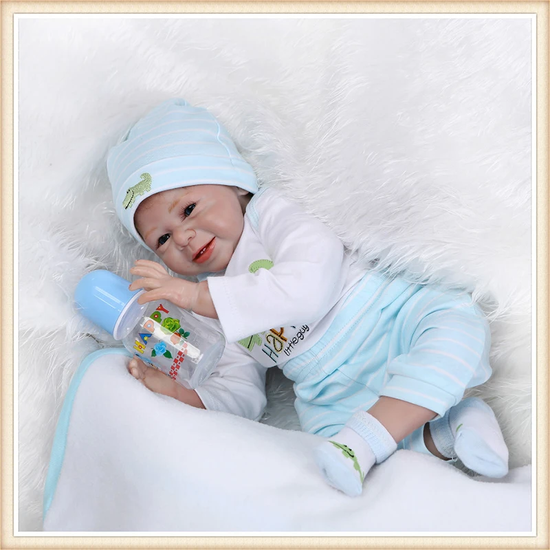 

22inch Reborn Baby Doll Soft Silicone Vinyl Lifelike New Placate Babies Dolls Kids Birthday Gift With Pacifier and Bottle