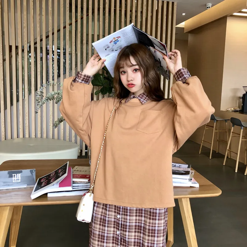 Женские платья японский Harajuku Ulzzang свободные повседневные винтажные нагрудные