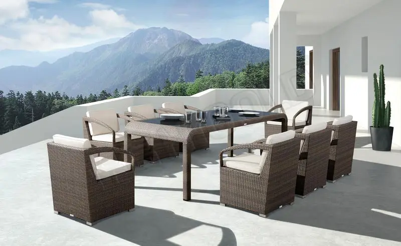 

9 Pieces dining table chairs rattan garden multiplayer dinner banquet set